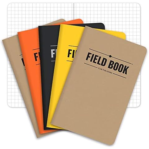 Elan Publishing Company Field Notebook/Pocket Journal - 3.5"x5.5" - Combination of Kraft, Black, Orange, Yellow - Graph Memo Book - Pack of 5 Cover