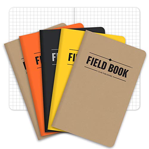 Elan Publishing Company Field Notebook/Pocket Journal - 3.5x5.5 - Combination of Kraft Black Orange Yellow - Graph Memo Book - Pack of 5