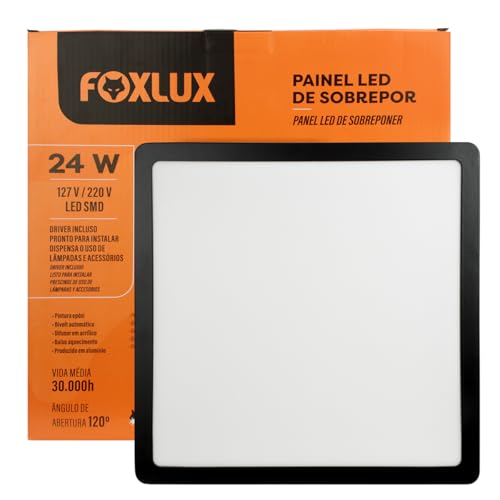 Painel de LED 24 W 4000k Quadrado Sobrepor Preto Foxlux