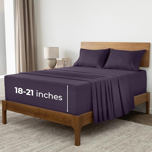 Image of Mellanni Extra Deep King Sheets - 4 PC Iconic Collection Bedding | Hotel Luxury, Ultra Soft, Cooling Bed Sheets - Wrinkle, Fade, Stain Resistant (King, Purple)