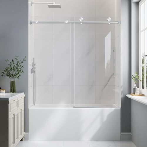 EASYWORC Bathtub Shower Door Frameless, 55-60