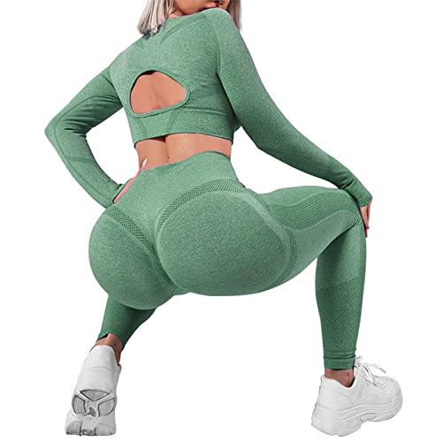 Sicoozoe Butt Lifting Workout Leggings For Women Tummy Control Seamless Scrunch Booty Gym Leggings High Waisted Yoga Pants Green #TOP3