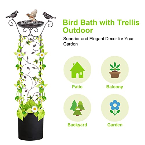 Phirown Garden Trellis Bird Baths For Outdoors, 2 In 1 Antique Iron Bird Bath With Plant Trellis, 41'' High Decorative Bird Detachable Birdbath Bowl, Potted Plant Support For Climbing Vines & Flowers #TOP1