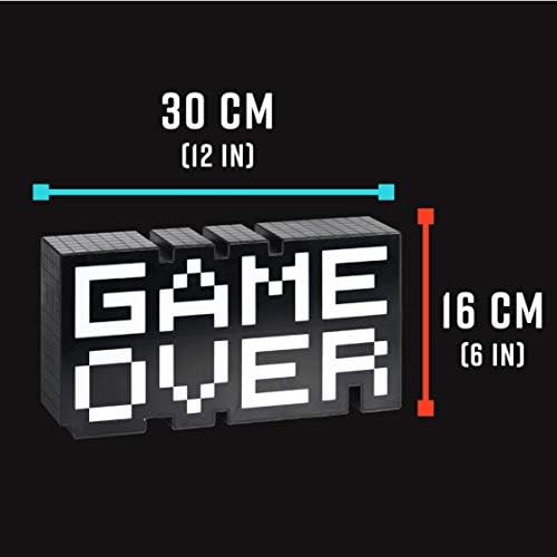 Paladone 8-Bit Pixel Game Over Light, Color Changing Sound Reactive Collectible Decor Lamp, White and Black, 7 x 3 x 16 cm