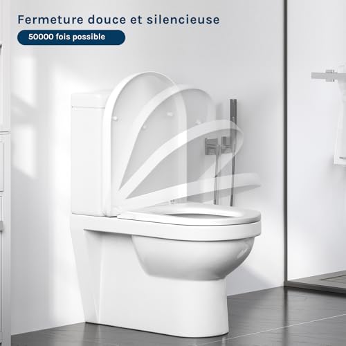 WOLTU Abattant WC plastique,Couvercle de WC softclose,Siège de toilette Fast Fix/fixation,charnière,Blanc Forme D – vue 2