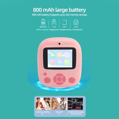 Impressão Instantânea de Câmera Infantil, 1080P HD Impressão Instantânea de Foto Tela de 2,4 Polegad