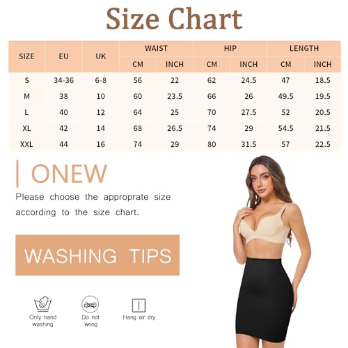 ONEW Bauchweg Shapewear Unterrock Damen Nahtlose Hoch Taillen Halbrock Taillentrainer Miederrock Body Shaper Shaping Half Slip Schwarz L