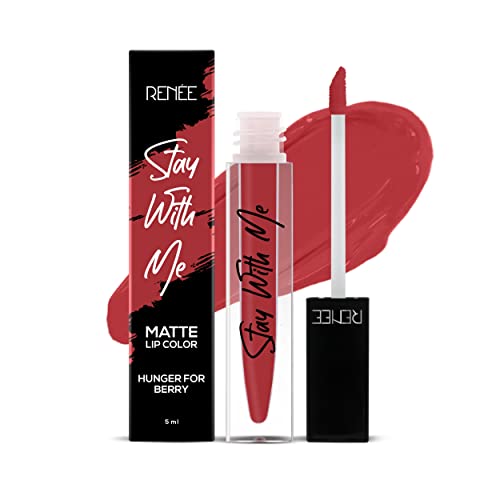 Image of RENEE Stay With Me Matte Lipstick - Hunger For Berry l Transfer Proof, Smudge & Waterproof | Long Stay l Highly Pigmented l Velvety, Matte Finish l Enriched with Vitamin E l Travel Friendly l 5 ml