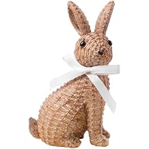 Rattan Rabbit Woven Rabbit Bow Resin Ornaments for Home Courtyard Lawn Tabletop and Easter Decoration to Enhance The Easter Atmosphere Preferred Easter Gifts 8.1in Brown Seat