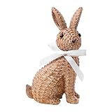 LULU Deer Rattan Rabbit Woven Rabbit Bow Resin Ornaments for Home Courtyard Lawn Tabletop and Easter Decoration to Enhance The Easter Atmosphere Preferred Easter Gifts (8.1in Brown Seat)