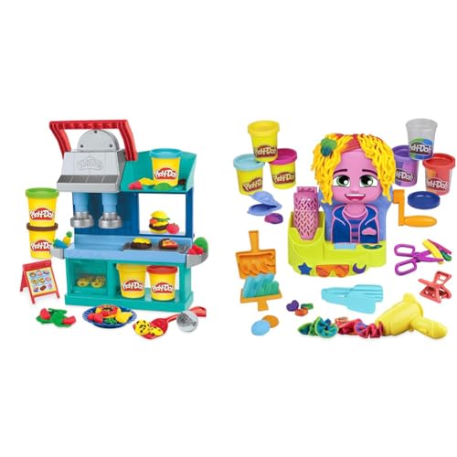 Play-Doh Kitchen Creations Busy Chef's Restaurant & Hair Stylin' Salon Playset with 6 Cans, Pretend Play Toys for Girls and Boys Ages 3 and Up