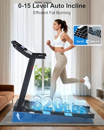 Image of BORGUSI Auto Incline Treadmill - 3.5HP Folding Treadmills with 15% Auto Incline Running Machine for Home, 320 LBS Capacity, 10 MPH Speed, 36 Preset Programs, Bluetooth App, Upgrade LCD Panel