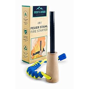 SNICHT & SIMONS Feuerstahl | Magnesium Feuerstein + Paracord Set (Gelb/Blau) + Karabiner | Extrem Starker Funkenflug bei…