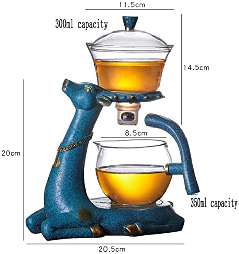 Rora Glass Teapot Set Semi Automatic Drip Rotating With Infuser Lazy Kungfu Tea Pot Set (Deer Teapot) #TOP6