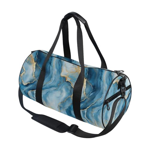 Marble Blue Sports Duffel Bag Full Print Durable Barrel Gym Bag with Large Capacity, Adjustable Strap and Side Zippered Pocket for Fitness Sports Training and Travel