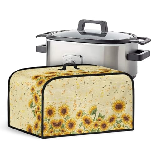 Yuresuaet Sunflowers Notes Print Slow Cooker Cover Oval 6+ Quart Top Cover with Handles Small Appliance Cover Stain Resistant Pressure Cooker Cover Washable