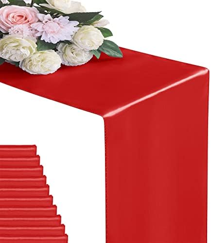 flohar 6Pack Table Runner 12 x 108 Inches Satin Silk Table Runner for Wedding, Birthday Party, Banquets, Graduations Decoration, fit Rectange and Round Table-Scarlet