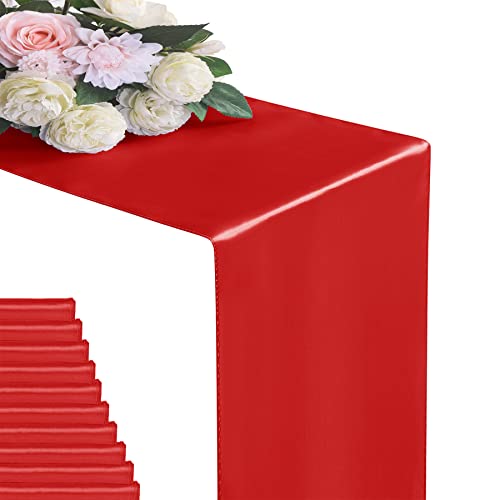 flohar 6Pack Table Runner 12 x 108 Inches Satin Silk Table Runner for Wedding, Birthday Party, Banquets, Graduations Decoration, fit Rectange and Round Table-Scarlet by flohar - Used condition - US$10.40