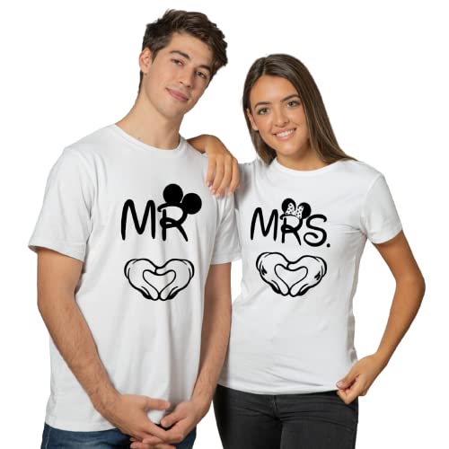 Unicorpse Men's & Women's Cotton Printed Regular Fit Couple T-Shirts (Pack of 2) - Mr. & Mrs. Print White