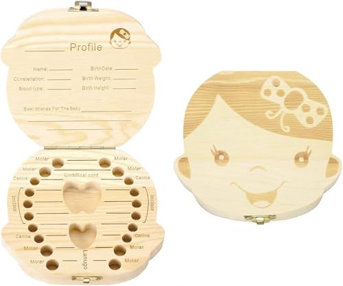 YOFAN Wooden Tooth Fairy Box for Girls - Baby Girl Teeth Keepsake Storage Holder, Pine Wood Memory Organizer