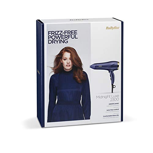 BaByliss Midnight Luxe Hair Dryer - Powerful 2300W Blow Dryer, Ionic Frizz-Control, Fast Drying, Professional and Lightweight, 3 Heat & 2 Speed Settings, 5781U - Image 11