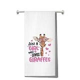 LEVLO Funny Giraffe Kitchen Towel Giraffe Lover Gift Just a Girl Who Loves Giraffes Dish Towel Waffl