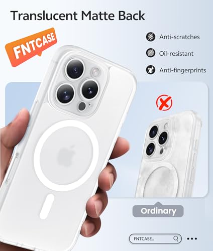 Image of FNTCASE for iPhone 16 Pro Case: [Compatible with Magsafe] Translucent Matte Cases with [Full Camera Protection] [Screen Protector] Military Grade Shockproof Protective Phone Cover - White