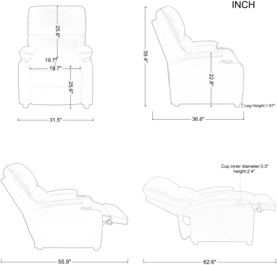 Faux Leather Theater Reclining Chair – Single Recliner Chair for Living Room Home Theater Seating Adjustable Reclining Sofa Lounge | Brown : Home & Kitchen