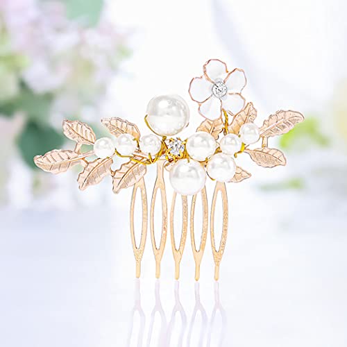 Bridal Wedding Hair Combs Gold Pearl Side Comb Flower Leaves Bride Hair Accessories For Women And Girls (Gold) #TOP26