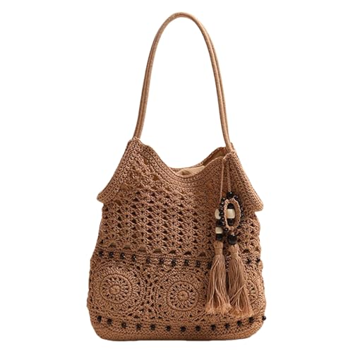 Sac à main avec pompons en perles bohème et grand sac de plage tressé