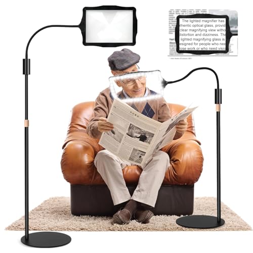 Hands Free Floor Magnifying Glass, with Light and Stand, 3 Light Modes Rechargeable Floor Magnifying,Suitable for Reading, Sewing, Crafts, DIY, Embroidery, Close Work