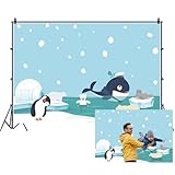 Renaiss 5x3ft Cartoon Penguin Backdrop for Photography Cute Animal Bear Ice Cave Winter Snowflake Polar Region Background for Baby Shower Children Birthday Party Decor Banner Studio Props