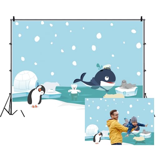 Toile de fond flocon de neige avec animaux polaires doux