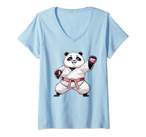 Mujer Divertido panda gordito kung fu, karate, judo, taekwondo, arte marcial Camiseta Cuello V