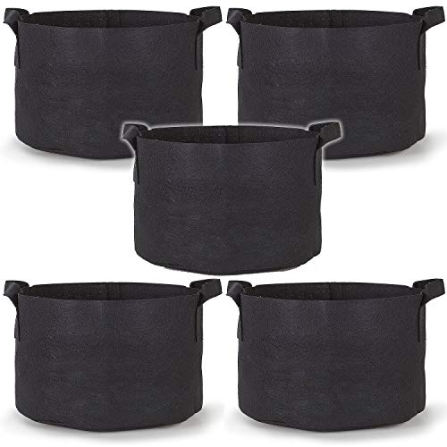 247Garden 5-Pack 30 Gallon Grow Bags/Aeration Fabric Pots w/Handles (260GSM, Black, 15.5H x 24D)