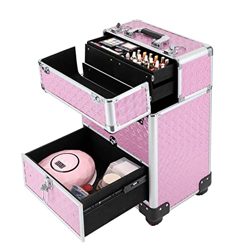 Rolling Makeup Trolley Professional Nail Case Wheeled Manicure Storage Case
