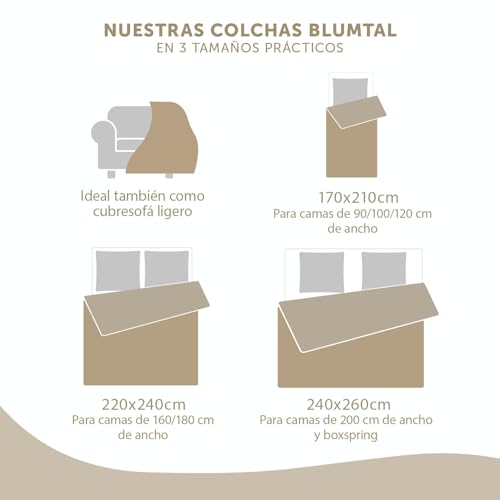 Blumtal Colcha Cama 240x260 cm - Certificada Oeko-Tex 240x260 cm - Colchas de Verano - como Cubrecama 180x200 como edredon 200x200 cm - Tela Cubre sofá - Manta para sofá Beige Bedspread Lavable - imagen 3