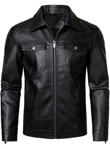 HOOD CREW Mens Faux Leather Motorcycle Jacket