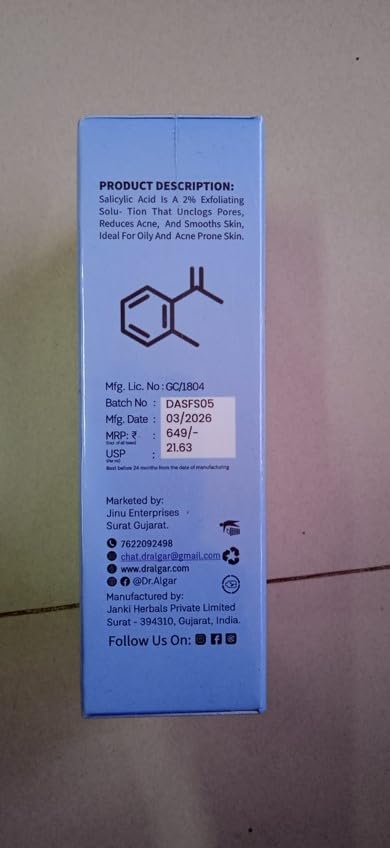 Image of Dr. Algar 2% Salicylic Acid Serum For Acne, Blackheads, Oil control & Open Pores, Serum For Clear Skin for Women & Men