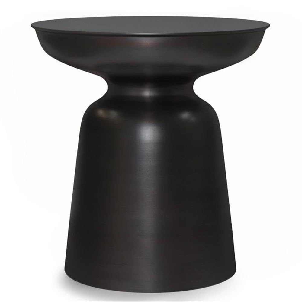 Small Boho End Table for Living Room, Round Accent Bed Side Table for Small Spaces, Narrow Metal Nightstand for Bedroom, Unique Rustic Circle Telephone Table for Sofa Side and Office, Black Copper