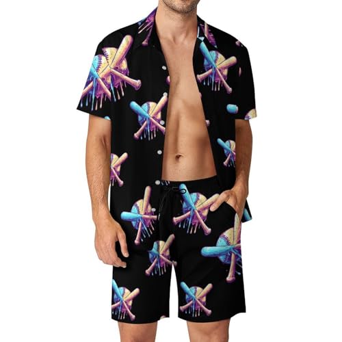 Camiseta con botones estilo béisbol y pantalón corto de hombre conjunto casual de dos piezas