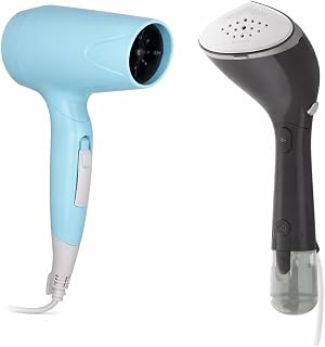 Hair Dryer with Diffuser and Handheld Garment Steamer Combo, Blue and Grey, Corded