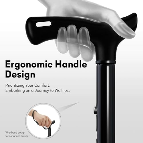 Foldable Walking Cane for Men & Women, Lightweight Aluminum Adjustable Cane with Ergonomic Handle, Non-Slip Rubber Base, Walking Sticks for Seniors Balance,Collapsible Cane for Assistance Travel,Black by DeepTireh - Image 3