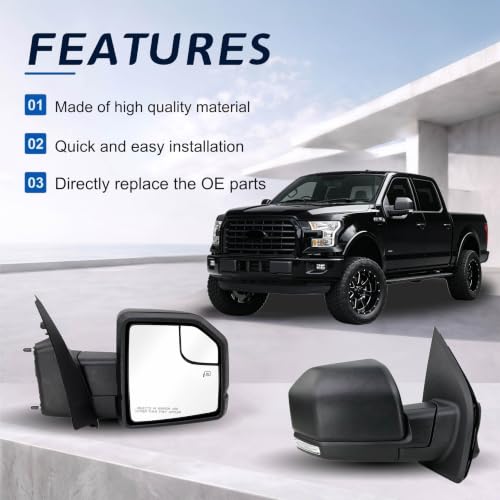 Lqito Right Passenger side Mirror with Power Glass,Heated, Puddle Lights,Clearnce Lamp and Manual Folding Fits 2015-2020 Ford F150 Replace FL3Z17682DC (9 Pins) by Lqito - Used condition - Image 6