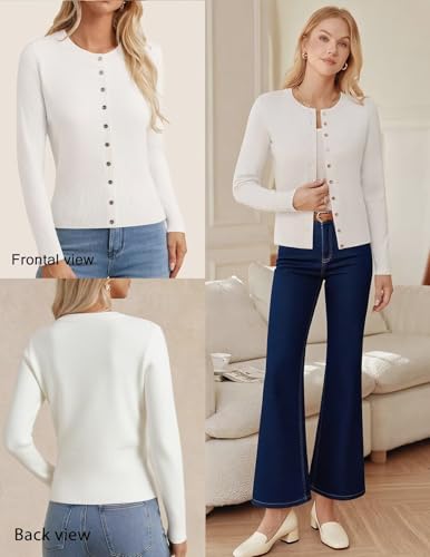 GRACE KARIN Women's Lightweight Fall Cardigan, Long Sleeve Knit Crop Sweater Trendy, Button Open Front Crewneck Jacket2