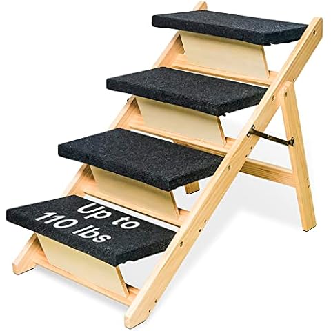 BRIKY 2-in-1 Dog Stairs/Dog Ramp with 4 Steps, Foldable Dog Stairs for High Beds Cars Couch, Durable Wooden Pet Stairs for Small Medium Large Dogs, No Assembly Required Cover