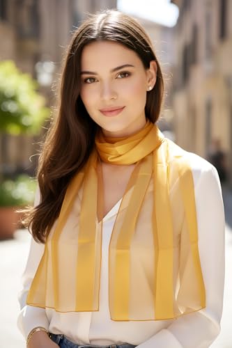 SERENITA Scarfs for women | lightweight soft silky scarves | 60" long satin chiffon stripe solid color neckerchief2