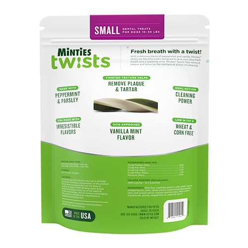 Image of Minties Twists VetIQ Dog Dental Bone Treats, Dental Chews for Tiny /Small Dogs (Under 40 lbs), 40 Count