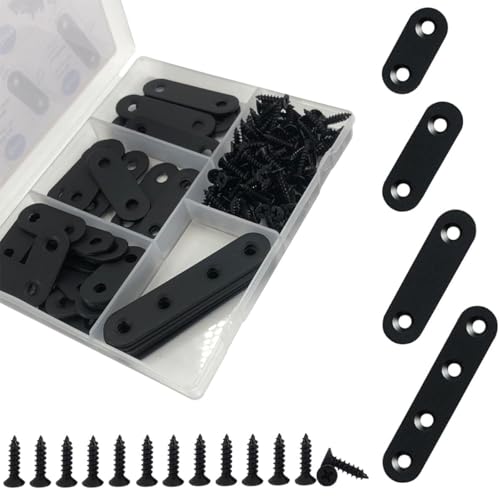 QSJ 40 Pack Black Corner Braces Flat Bracket Set 1.42/1.81/2.2/3inch Stainless Steel Metal Plate for Wood