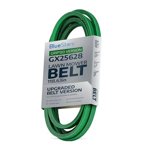 [Upgraded Grip120] BlueStars GX25628 Deck Belt - for J-Deere 42 inch Deck Z335E Z345M Z345R Z315E Z335M Z320M Z320R ZTrak Zero-Turn Mowers Z300 Series - Aramid Cord Belt Replacement 1/2 x 118.63